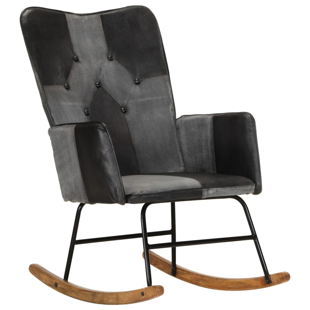 vidaXL Supama kėdė, juodos spalvos, tikra oda ir drobė
