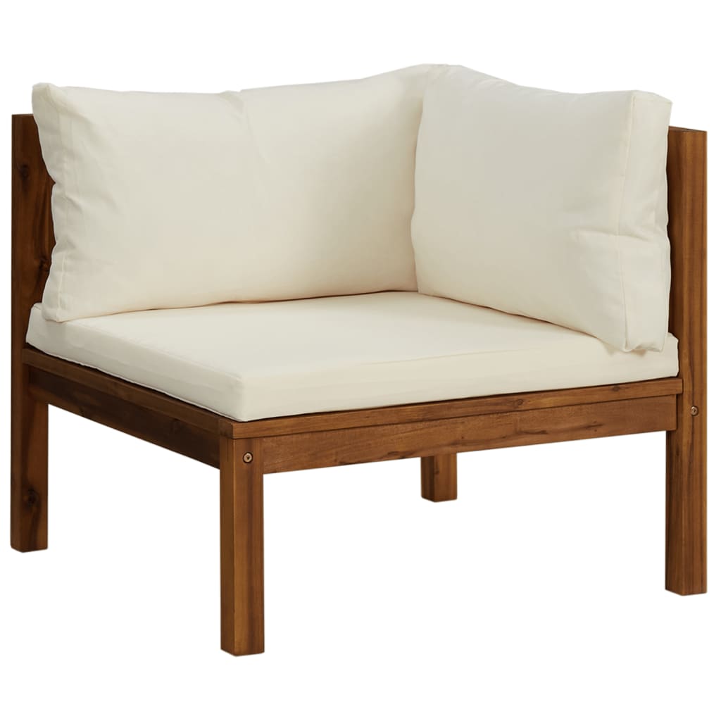 vidaXL Modulinė kampinė sofa su kreminėmis pagalvėlėmis, akacija