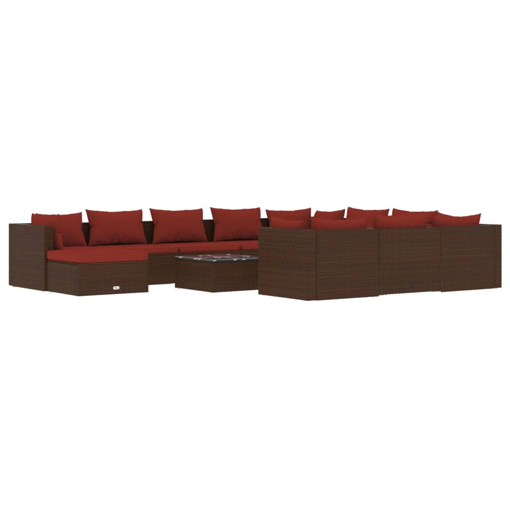 vidaXL Sodo komplektas su pagalvėlėmis, 12 dalių, rudas, poliratanas