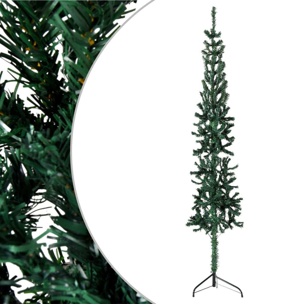vidaXL Siaura dirbtinė pusinė Kalėdų eglutė su stovu, žalia, 240cm