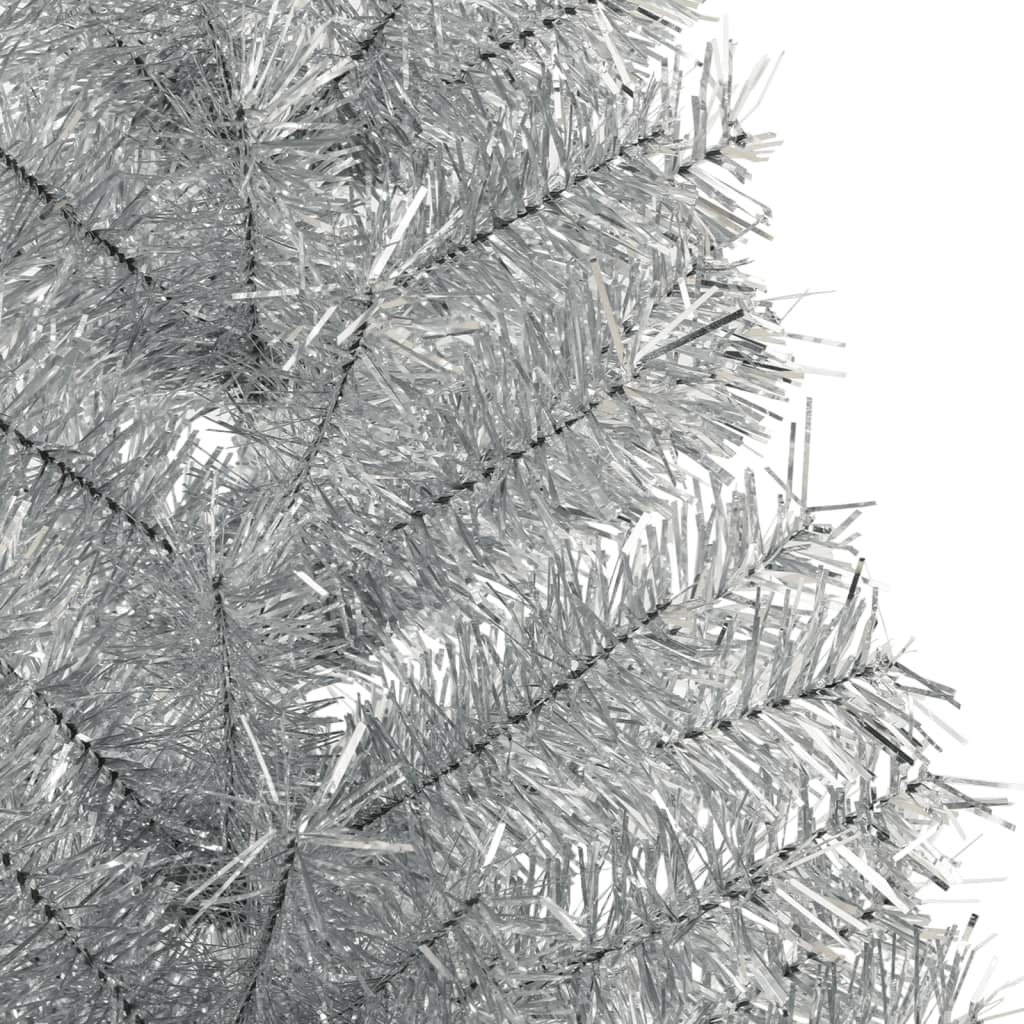 vidaXL Dirbtinė pusinė Kalėdų eglutė su stovu, sidabrinė, 120cm, PET