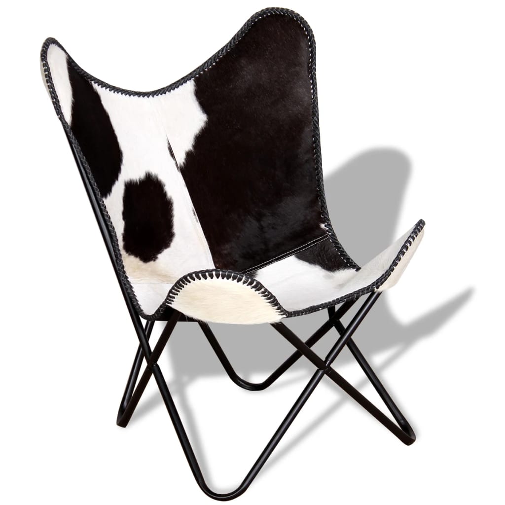 vidaXL Išskleidžiama kėdė, juodos ir baltos spalvos, tikra karvės oda