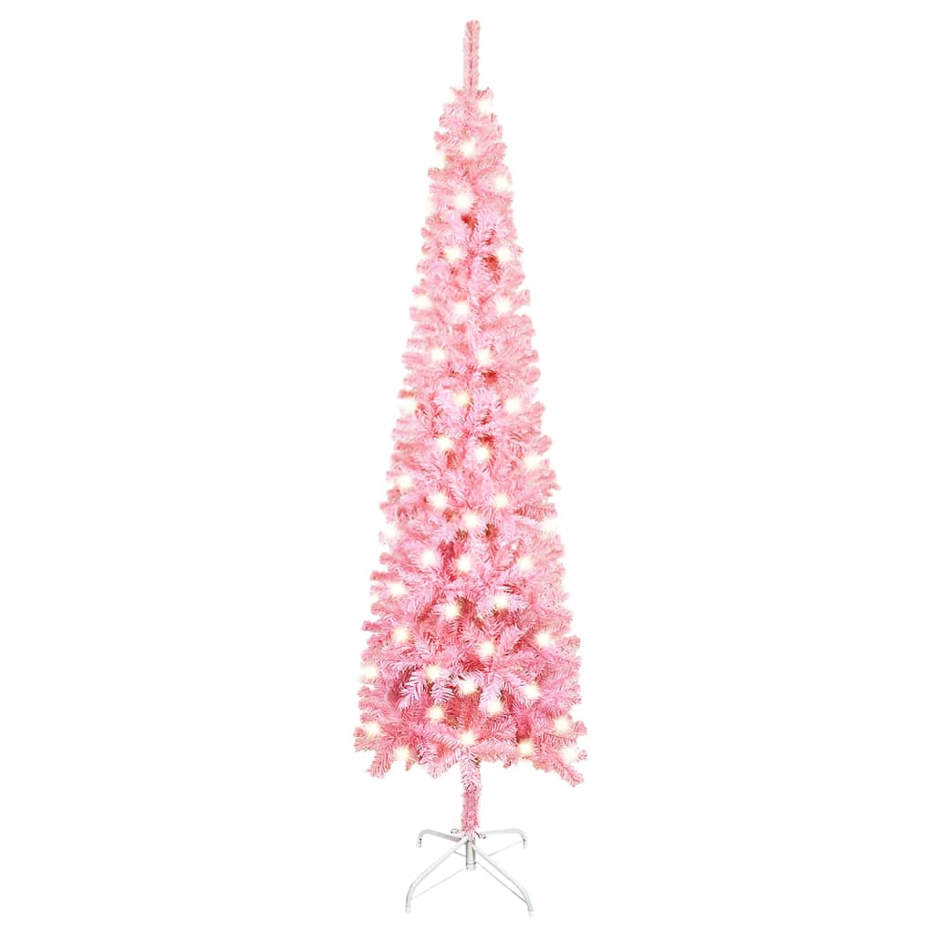 vidaXL Plona apšviesta Kalėdų eglutė, rožinės spalvos, 120cm