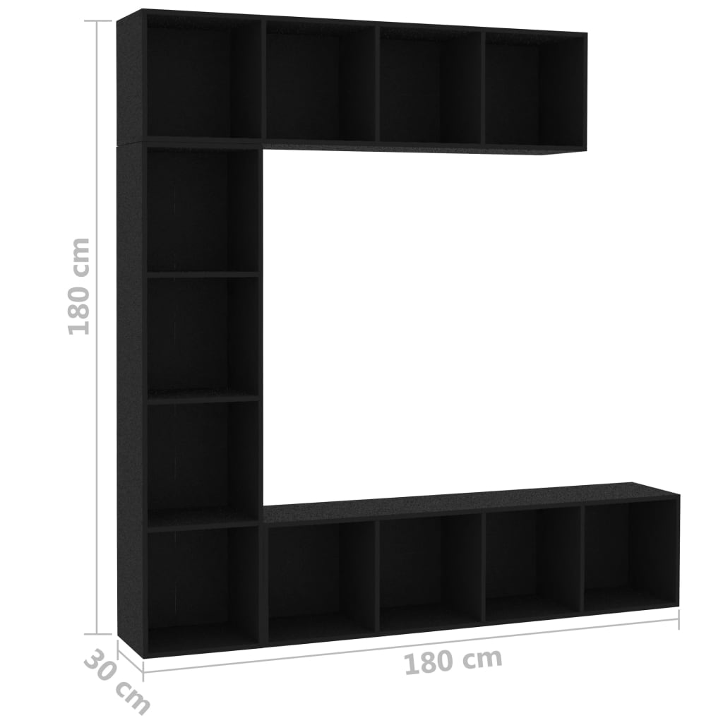vidaXL Spint. knygoms/televizoriui rink., 3d., juod. sp., 180x30x180cm