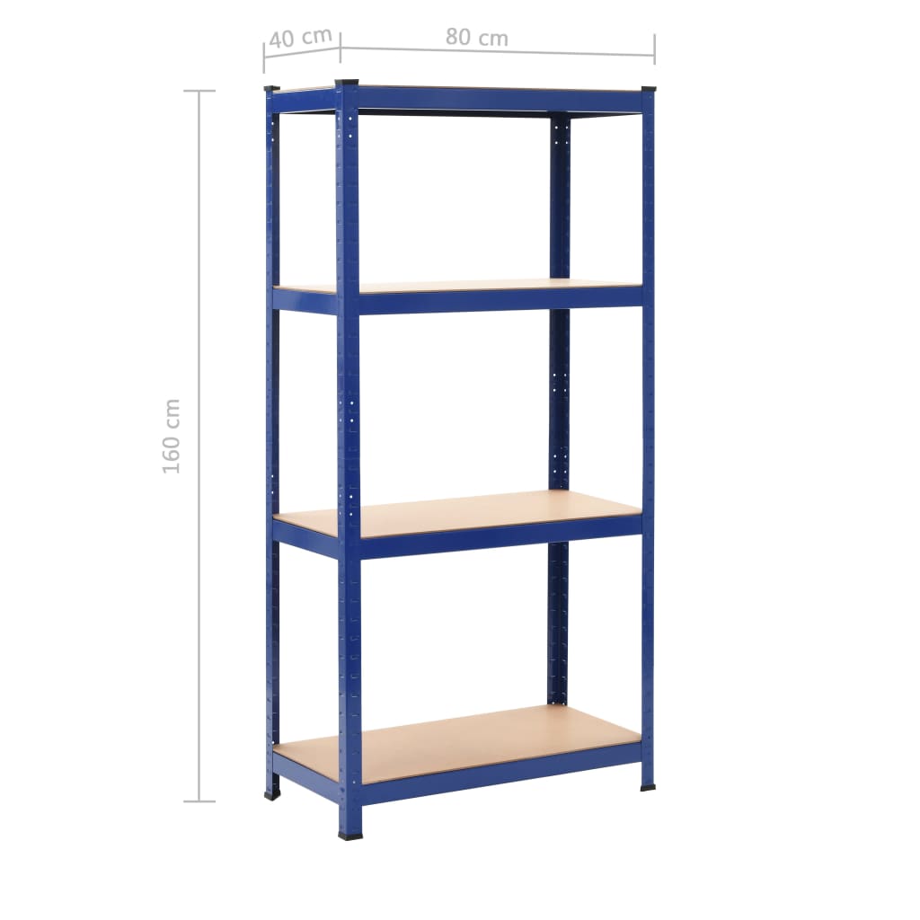 vidaXL Sandėliavimo lentyna, 4 aukštų, mėlyna, plienas ir mediena
