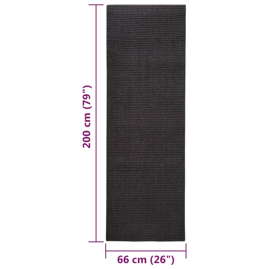 vidaXL Sizalio kilimėlis draskymo stulpui, juodos spalvos, 66x200cm