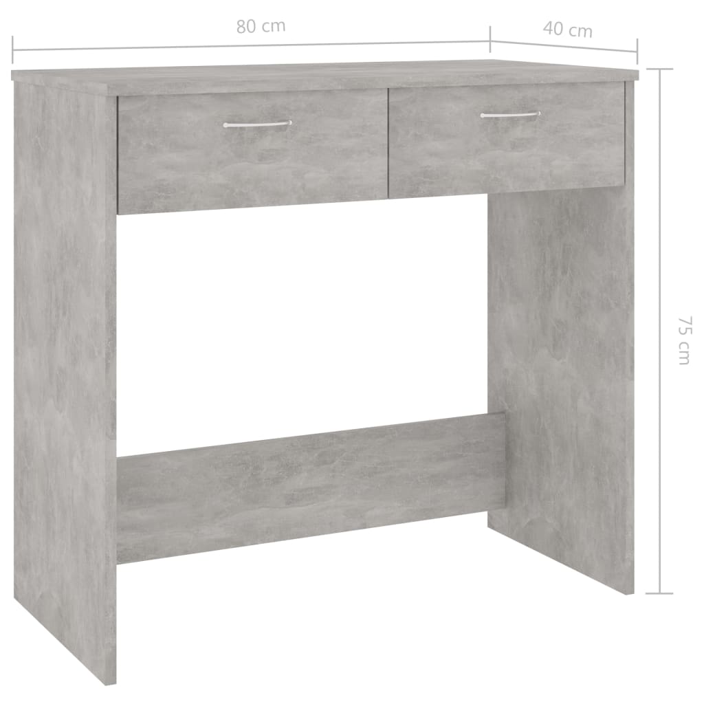 vidaXL Rašomasis stalas, betono pilkos spalvos, 80x40x75cm, MDP