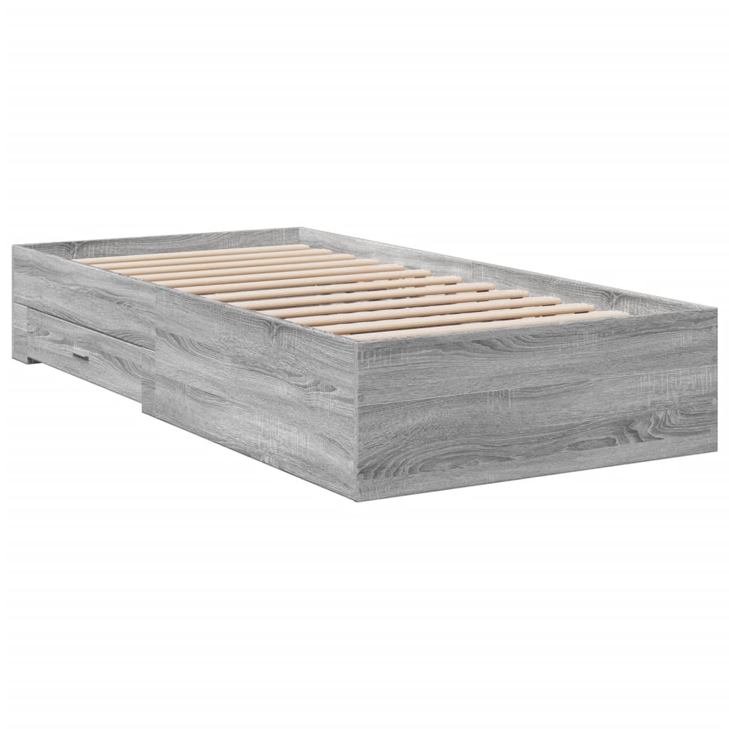 vidaXL Lovos rėmas su stalčiais, pilkas ąžuolo, 200x200cm, mediena