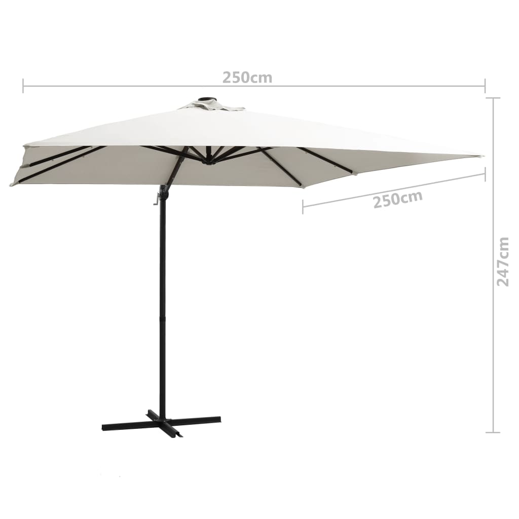 vidaXL Gembinis skėtis su LED/plieniniu stulpu, smėlio, 250x250cm
