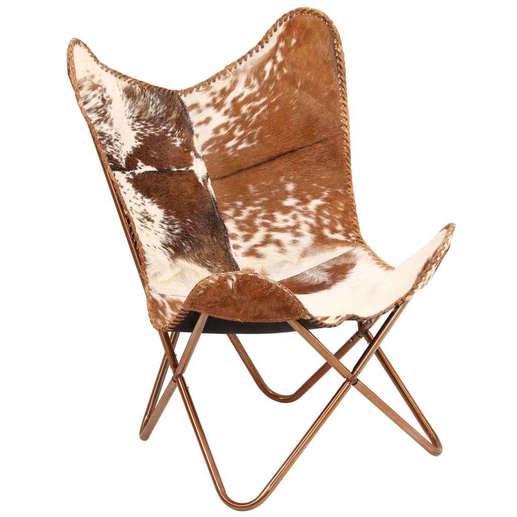vidaXL Drugelio formos kėdė, ruda ir balta, tikra ožkos oda