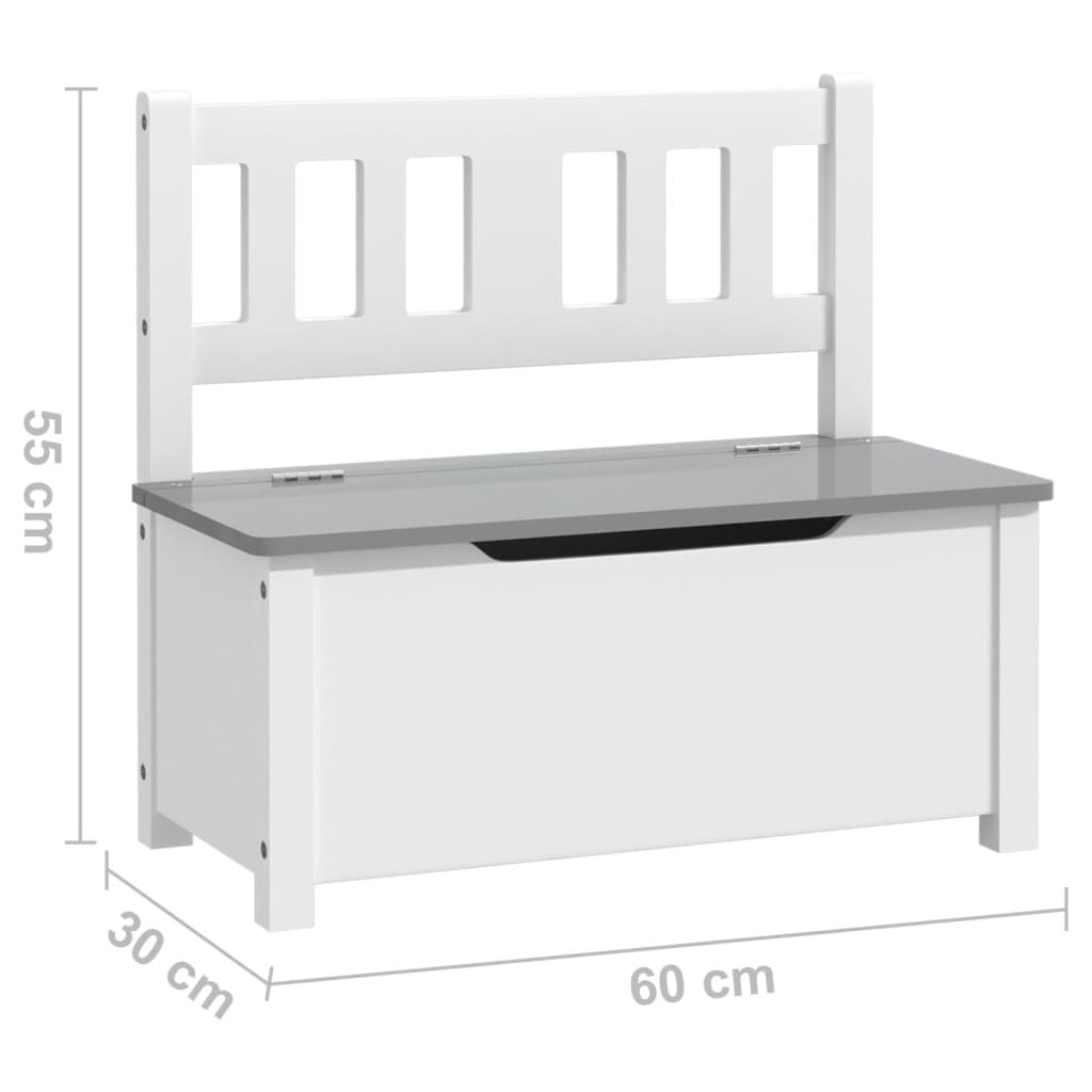 vidaXL Vaikiškas suoliukas-daiktadėžė, baltas/pilkas, 60x30x55cm, MDF