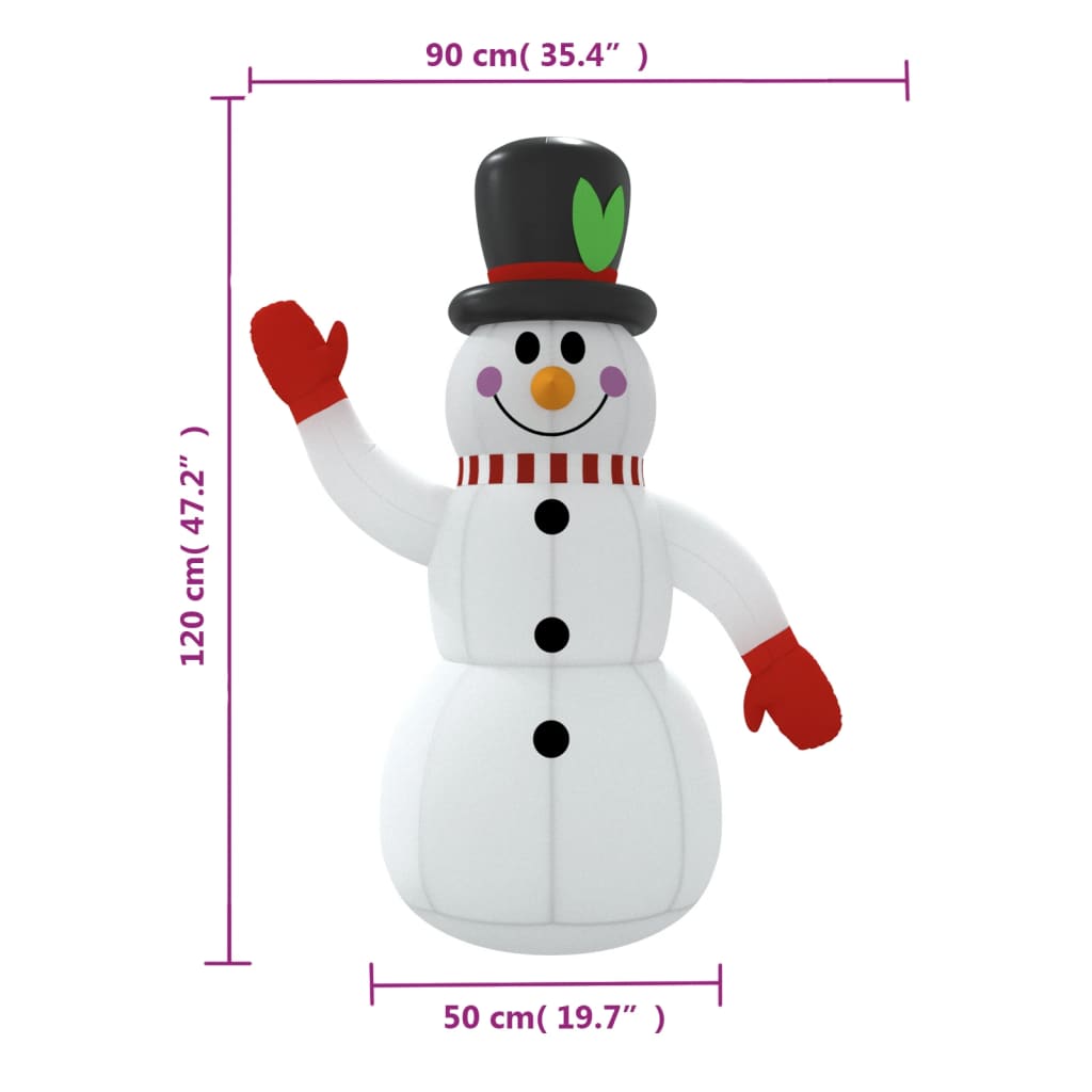 vidaXL Pripučiamas sniego senis su LED lemputėmis, 120cm