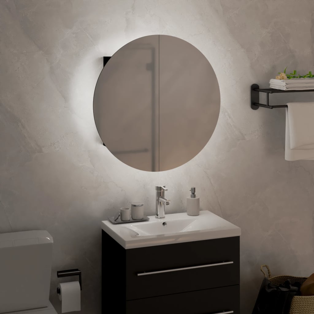 vidaXL Vonios kambario spintelė su veidrodžiu/LED, juoda, 40x40x17,5cm