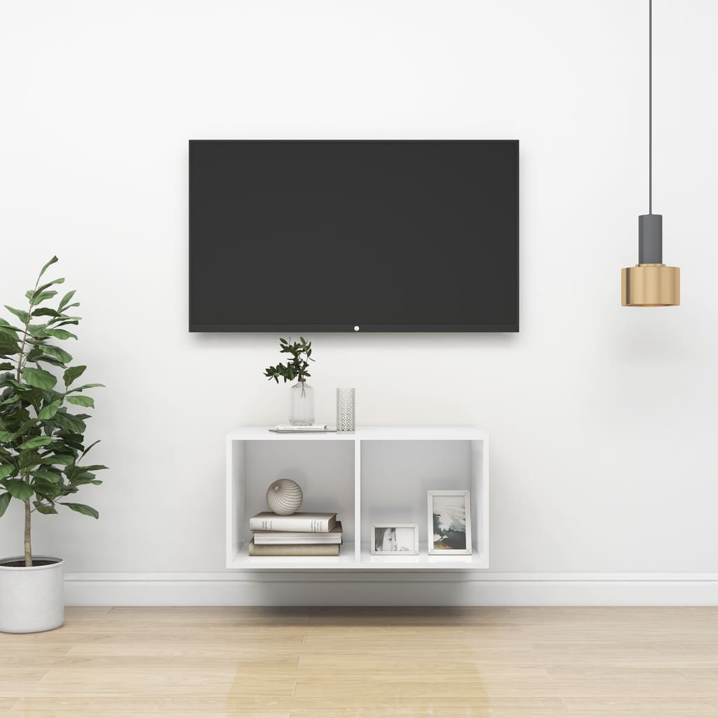 vidaXL Prie sienos montuojama TV spintelė, balta, 37x37x72 cm, MDP