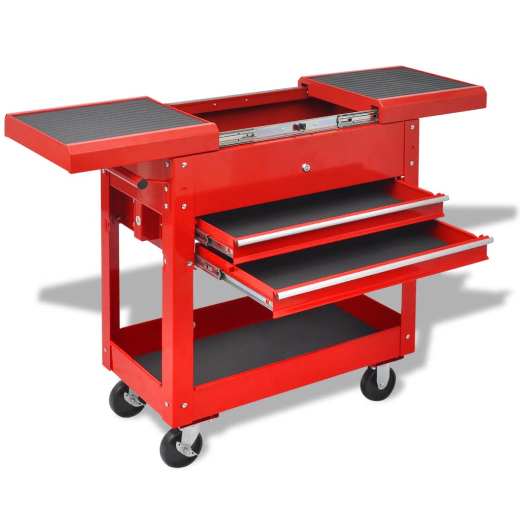 vidaXL Dirbtuvės įrankių vežimėlis, 2 stalčiai, plienas, raudonas