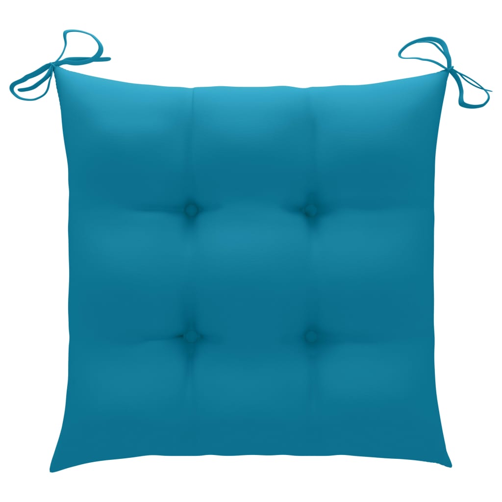 vidaXL Valgomojo kėdės su mėlynomis pagalvėlėmis, 2vnt., tikmedis