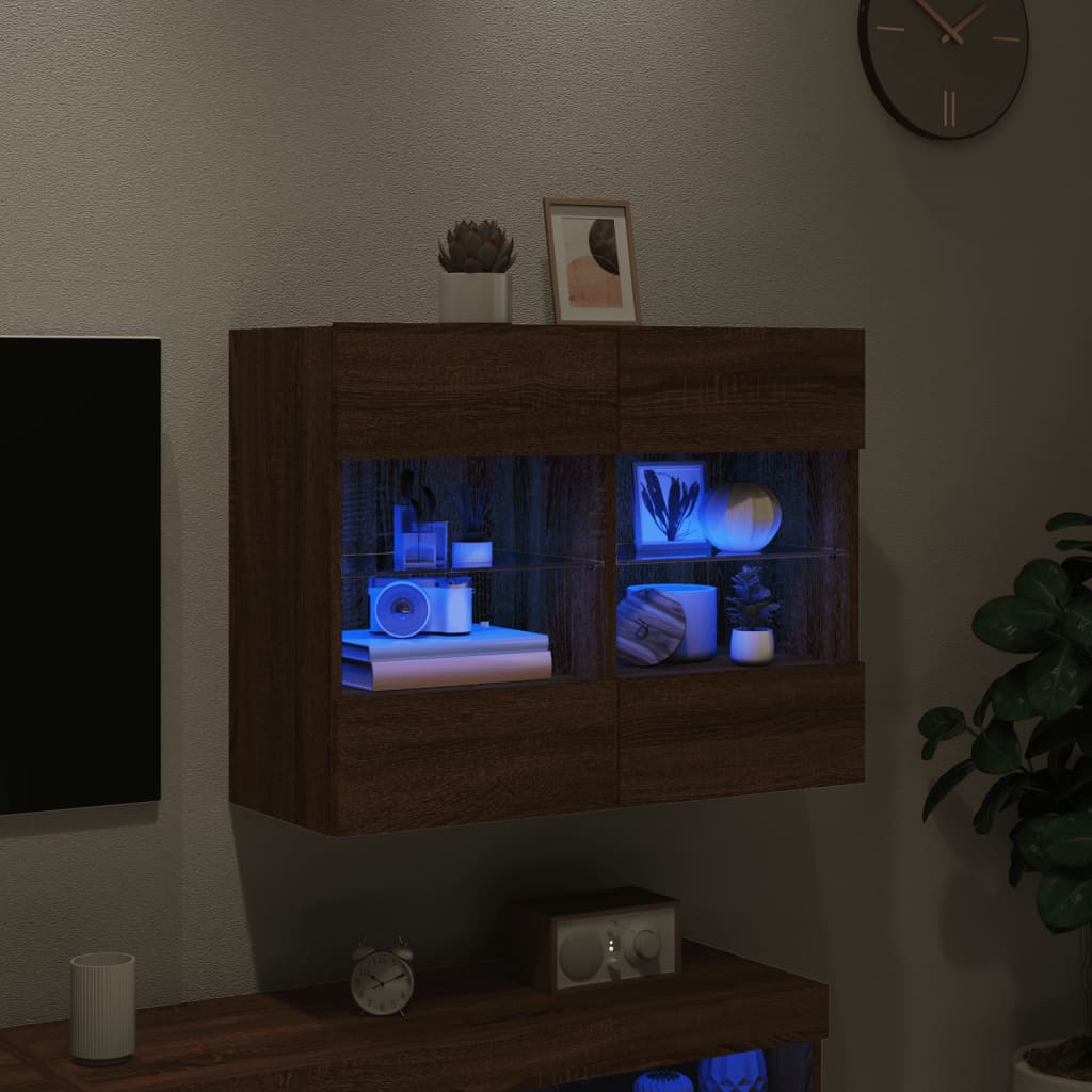 vidaXL Sieninė TV spintelė su LED lemputėmis, ruda, 78,5x30x60,5cm