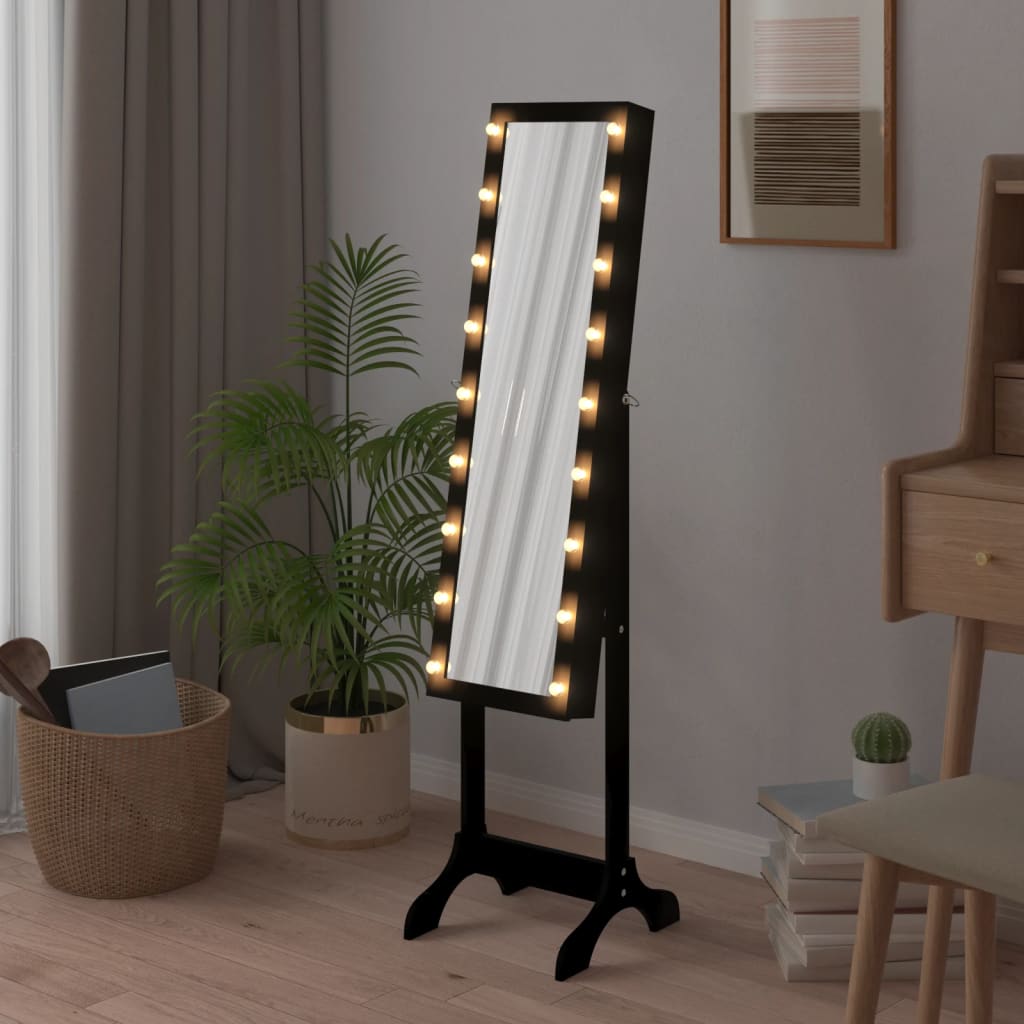 vidaXL Laisvai pastatomas veidrodis su LED, juodas, 34x37x146cm