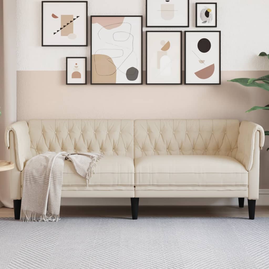 vidaXL Trivietė chesterfield sofa, kreminės spalvos, audinys