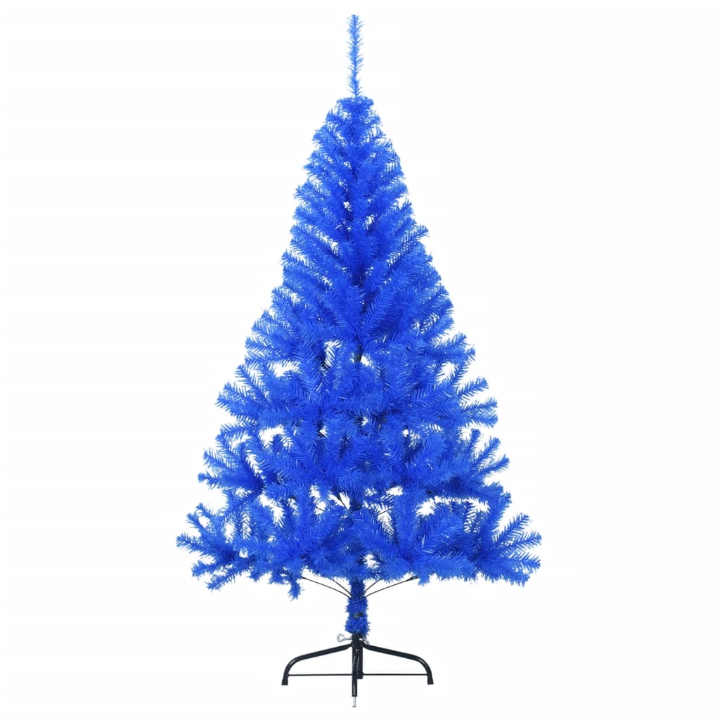 vidaXL Dirbtinė pusinė Kalėdų eglutė su stovu, mėlyna, 120cm, PVC