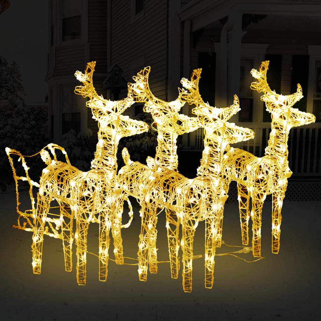 vidaXL Kalėdų dekoracija elniai ir rogės, akrilas, 240 LED lempučių