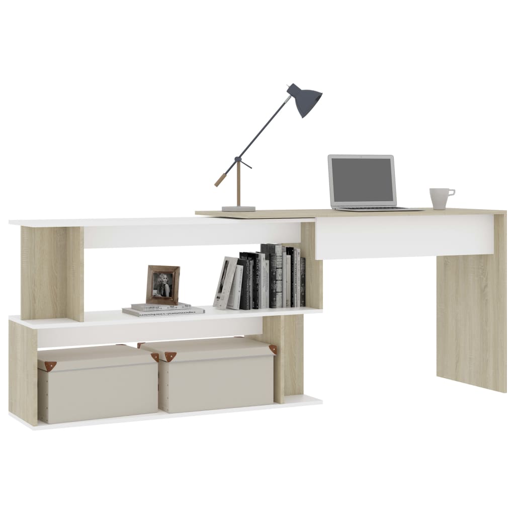 vidaXL Kampinis rašomasis stalas, baltas ir ąžuolo, 200x50x76cm, MDP