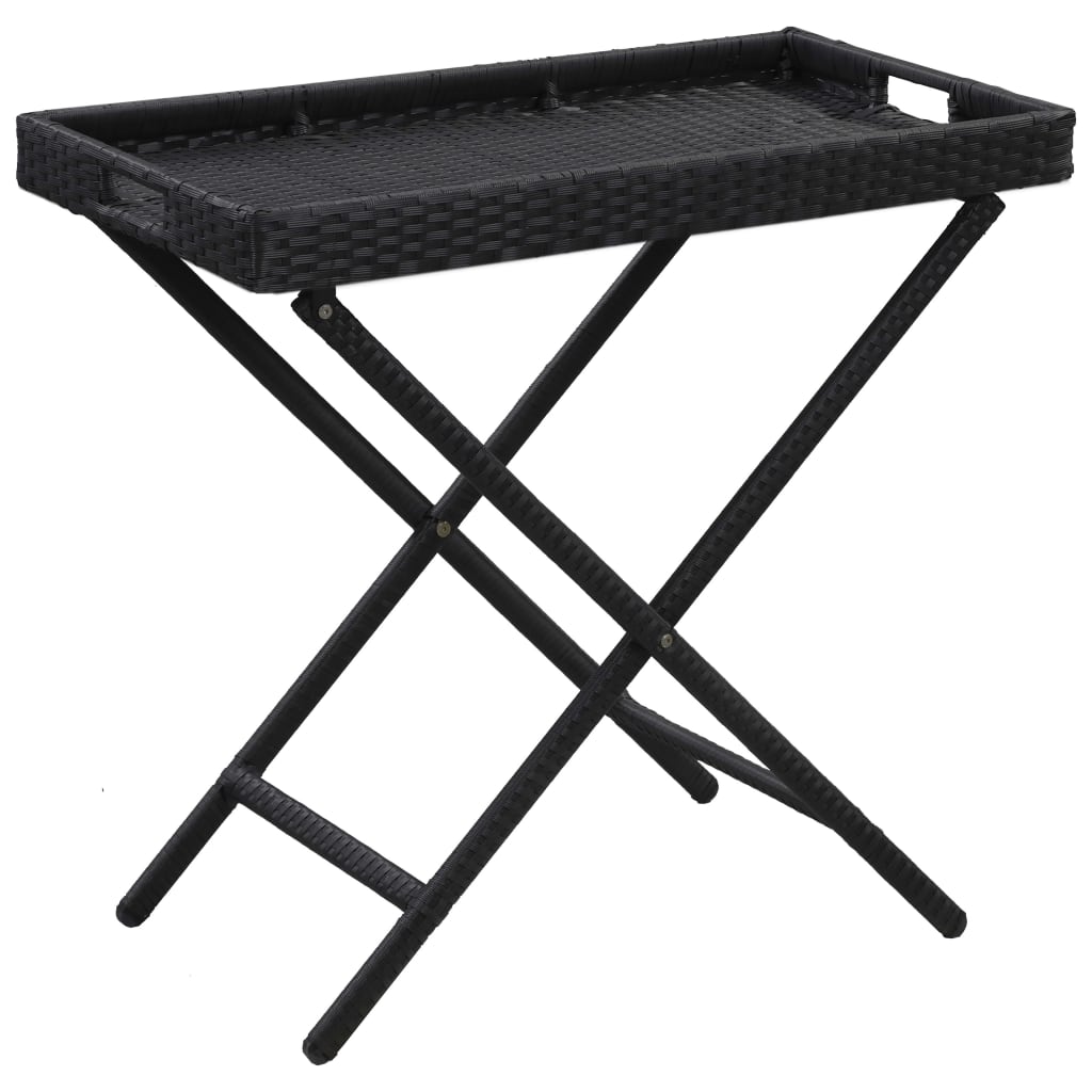 vidaXL Sulankstomas stalas, juodos spalvos, 80x45x75cm, poliratanas