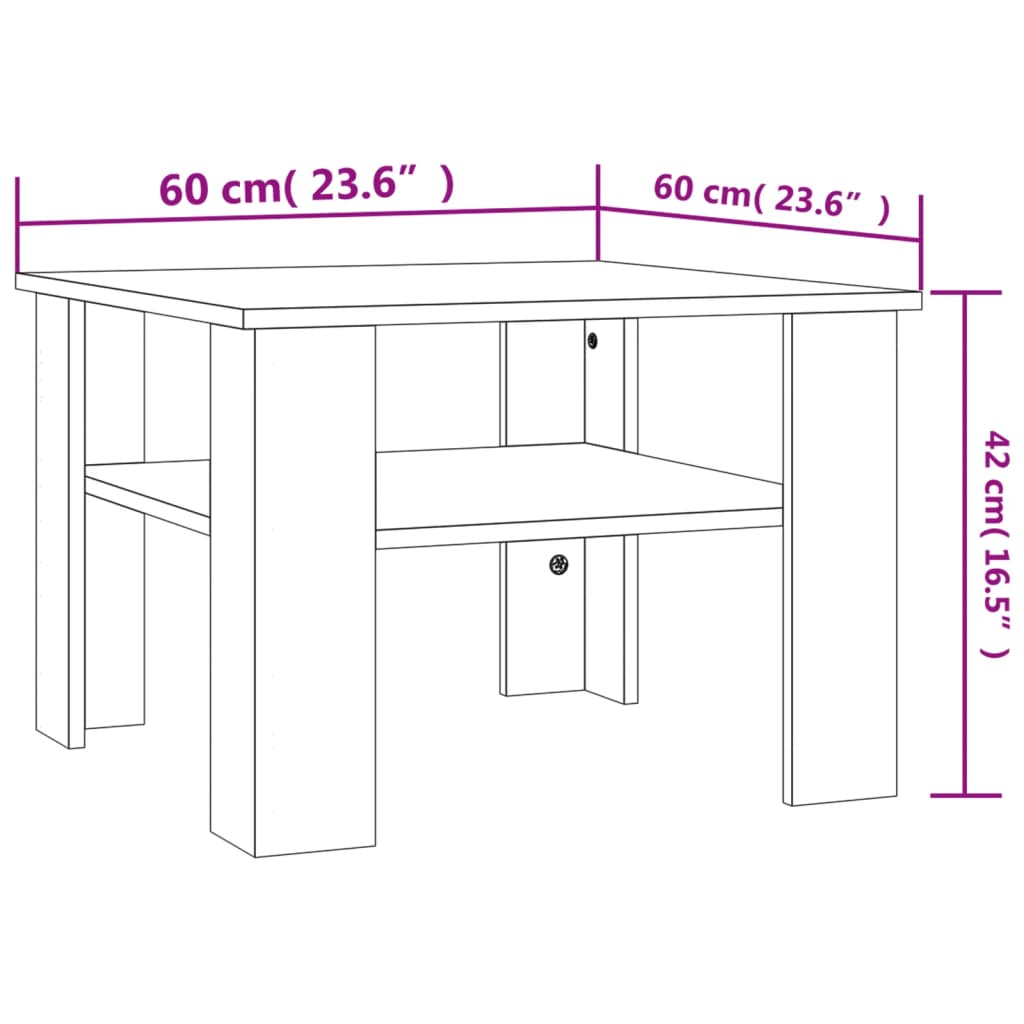 vidaXL Kavos staliukas, ąžuolo spalvos, 60x60x42cm, apdirbta mediena