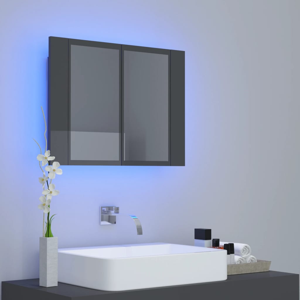 vidaXL Veidrodinė vonios spintelė su LED, pilka, 60x12x45cm, akrilas