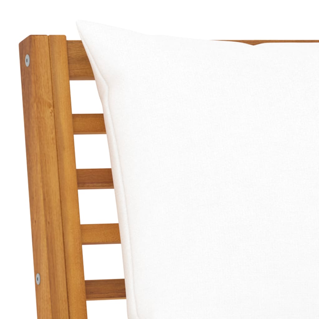 vidaXL Sodo suoliukas su kreminėmis pagalvėlėmis, 114,5cm, akacija