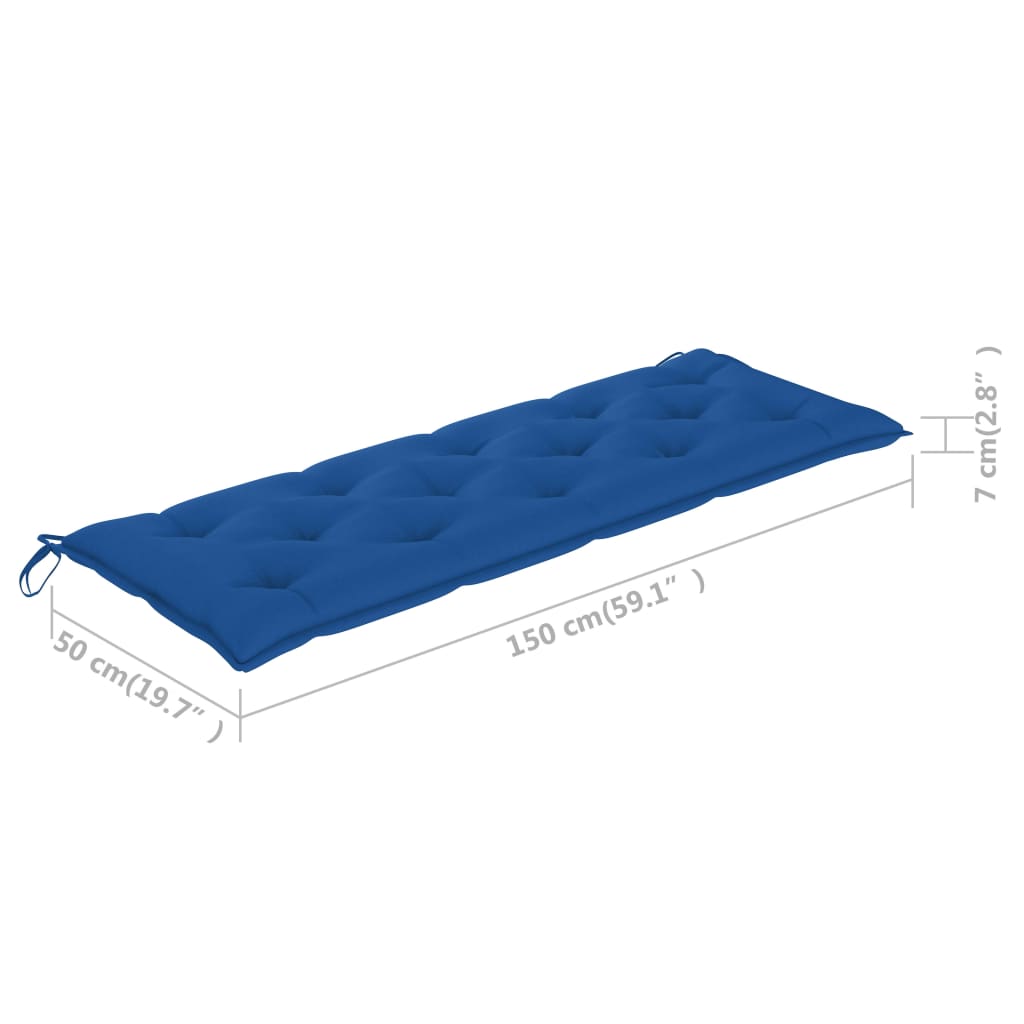 vidaXL Batavia suoliukas su mėlyna pagalvėle, 150cm, tikmedžio masyvas