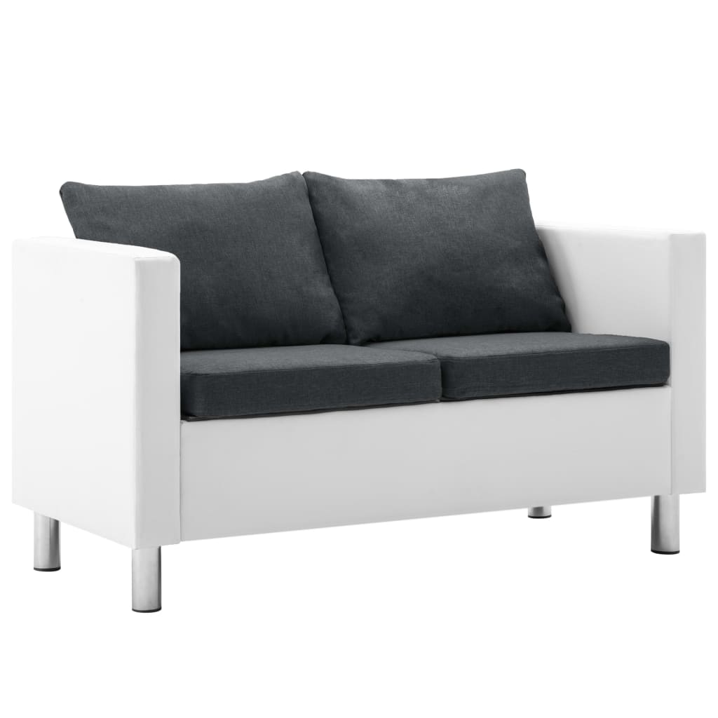 vidaXL Dvivietė sofa, dirbtinė oda, baltos ir tamsiai pilkos spalvos