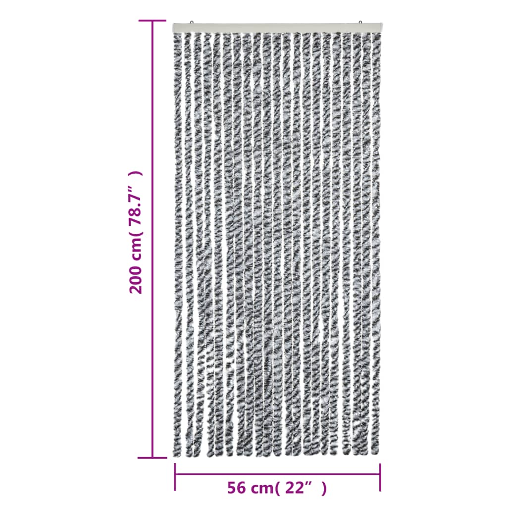 vidaXL Užuolaida nuo musių, pilka/juoda/balta, 56x200cm, šenilis