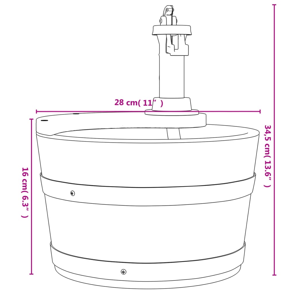 vidaXL Vandens fontanas su pompa, 28x28x34,5cm, eglės masyvas