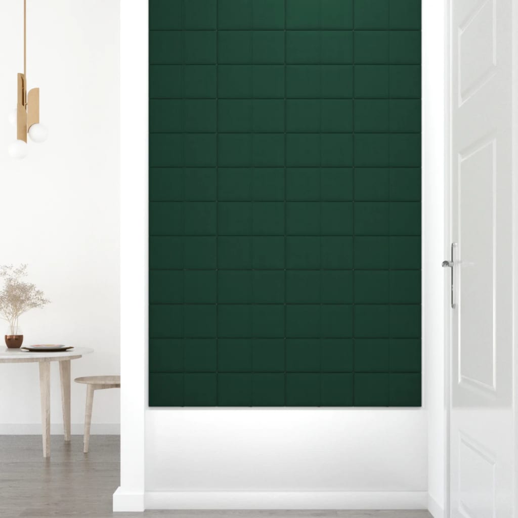 vidaXL Sienų plokštės, 12vnt., žalios, 30x15cm, audinys, 0,54m²
