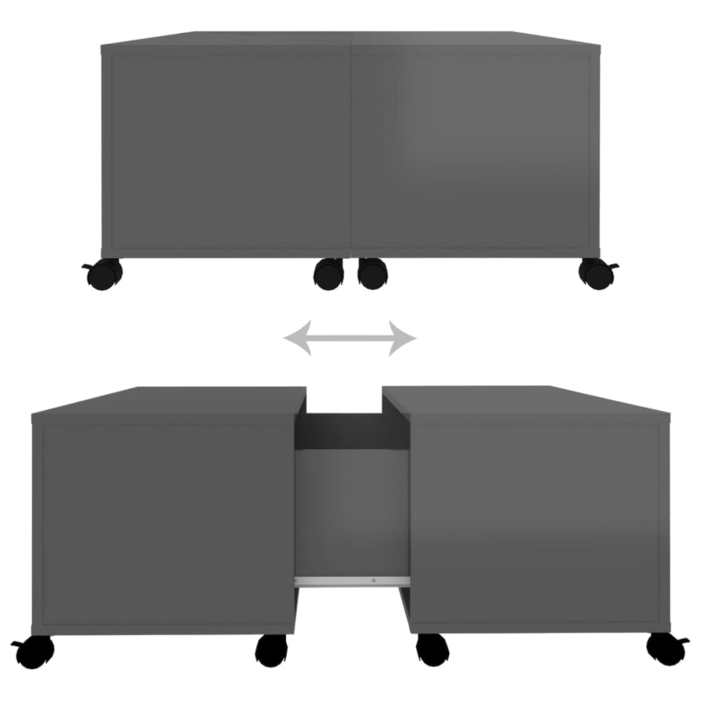 vidaXL Kavos staliukas, pilkos spalvos, 75x75x38cm, MDP, blizgus