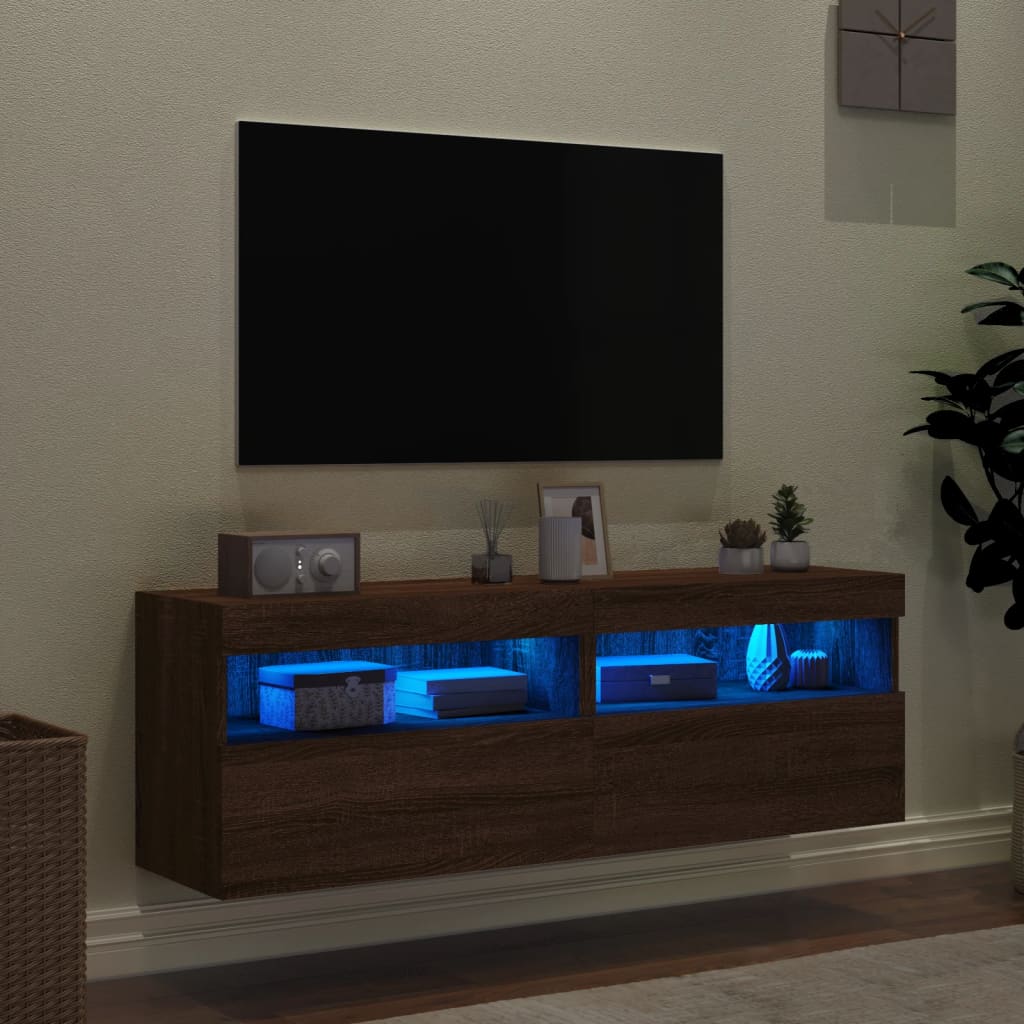 vidaXL Sieninės TV spintelės su LED, 2vnt., rudos ąžuolo, 60x30x40cm