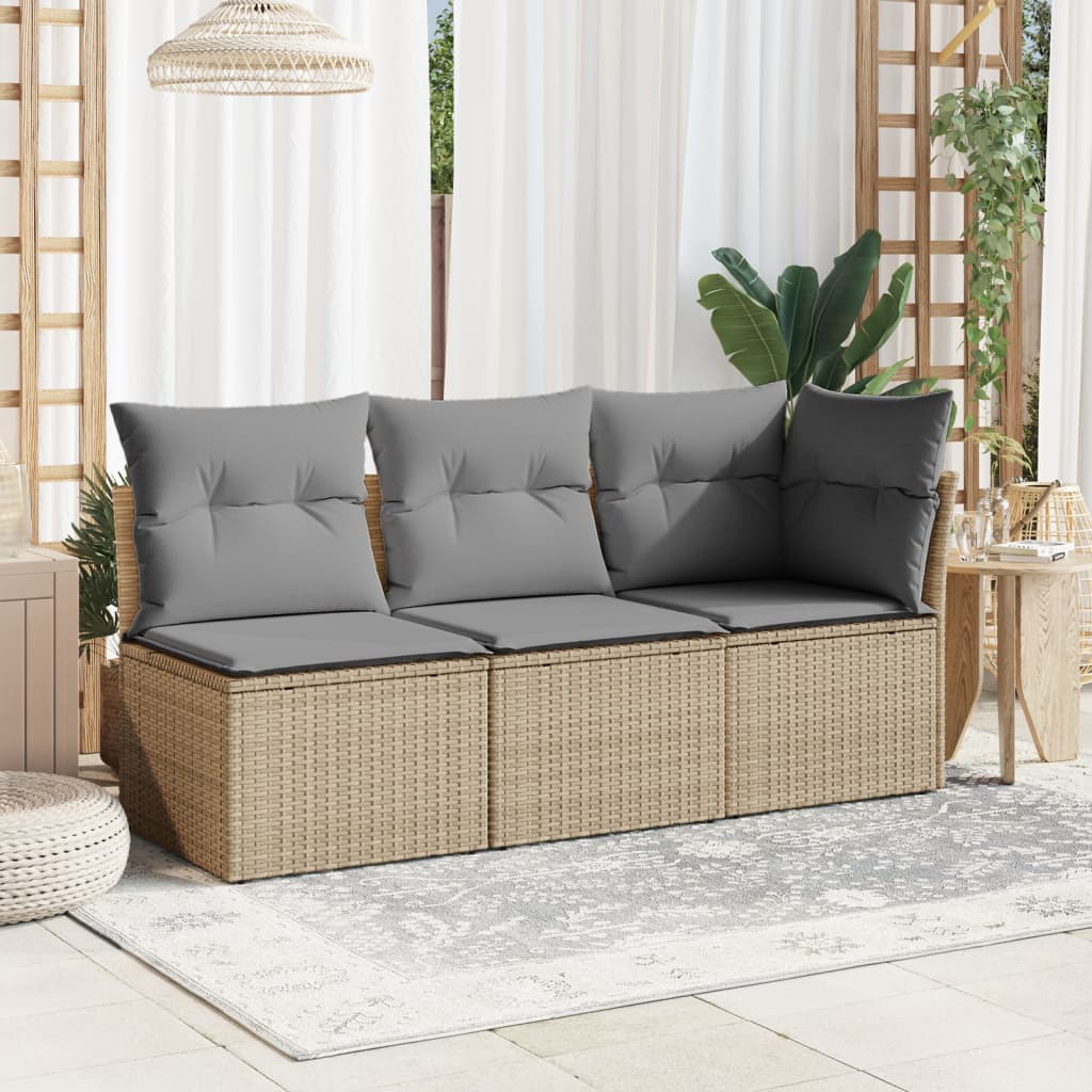 vidaXL Trivietė sodo sofa su pagalvėlėmis, smėlio spalvos, poliratanas