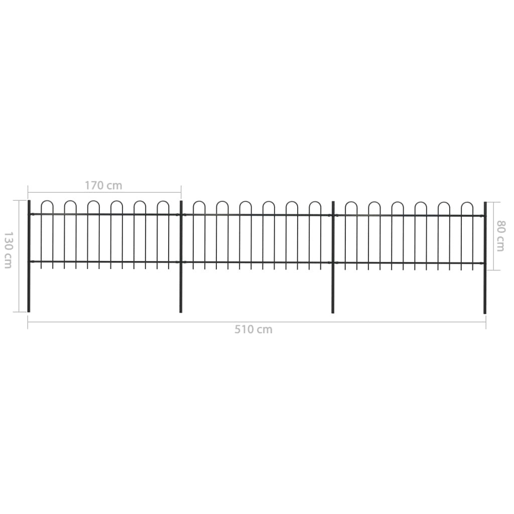 vidaXL Sodo tvora su apvaliais viršugaliais, juoda, 5,1x0,8 m, plienas