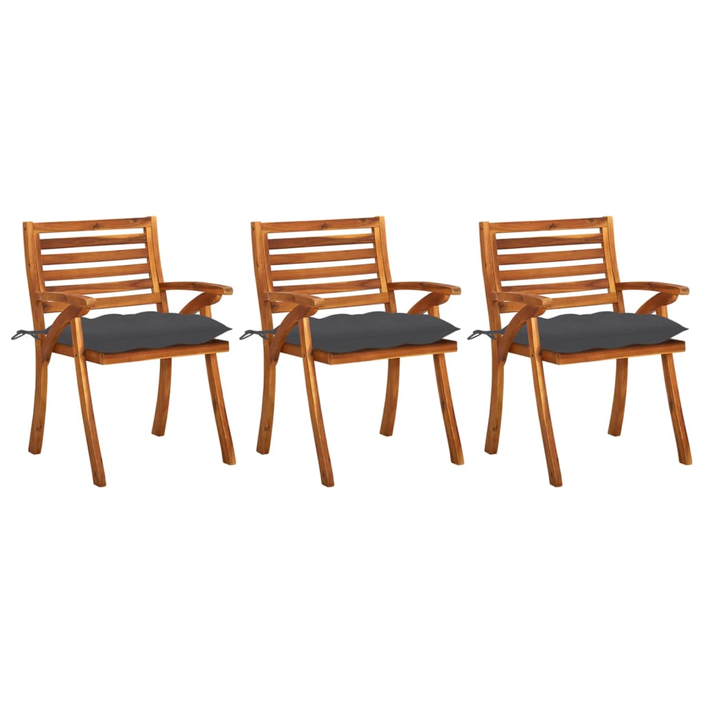 vidaXL Sodo valgomojo kėdės su pagalvėlėmis, 3vnt., akacijos masyvas