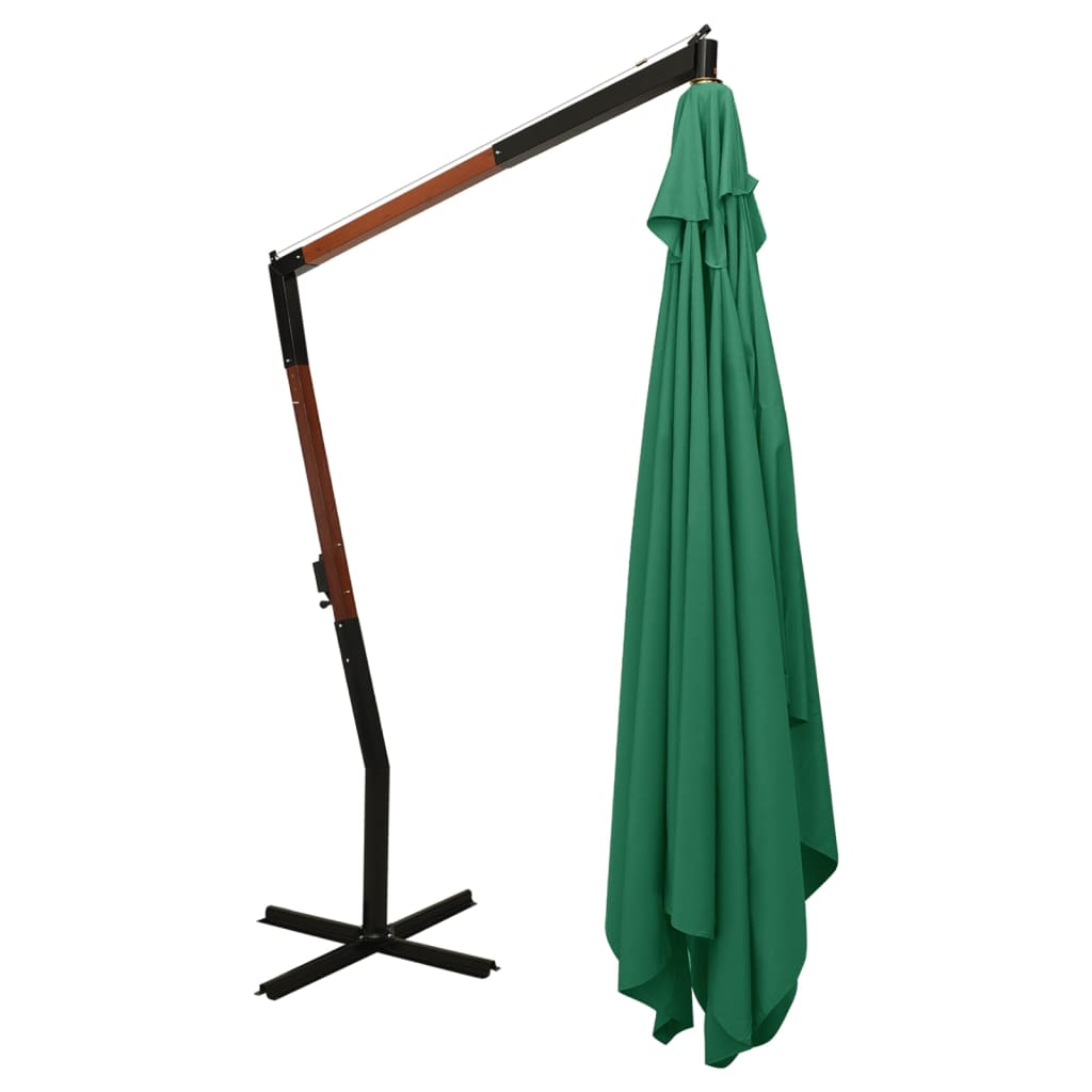 vidaXL Gembinis skėtis su mediniu stulpu, žalios spalvos, 400x300cm