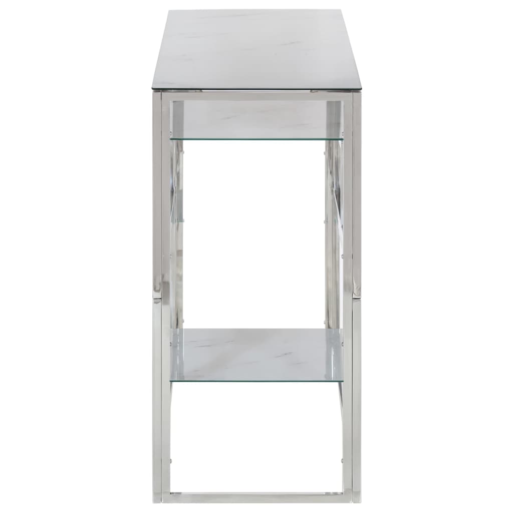 vidaXL Konsolinis staliukas, sidabrinis, plienas ir grūdintas stiklas