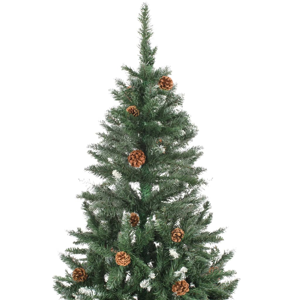 vidaXL Dirbtinė kalėdinė eglutė su kankorėžiais ir baltu blizg., 180cm