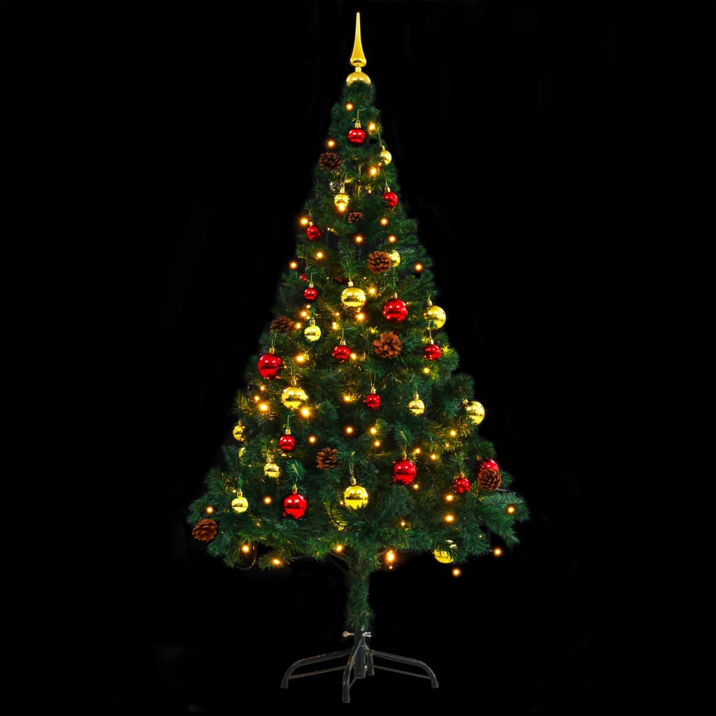 vidaXL Dirbtinė apšviesta Kalėdų eglutė su žaisliukais, žalia, 150cm