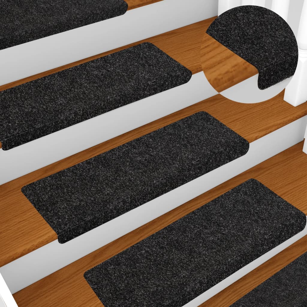 vidaXL Laiptų kilimėliai, 5vnt., juodi, 65x21x4cm, perforuoti adatomis