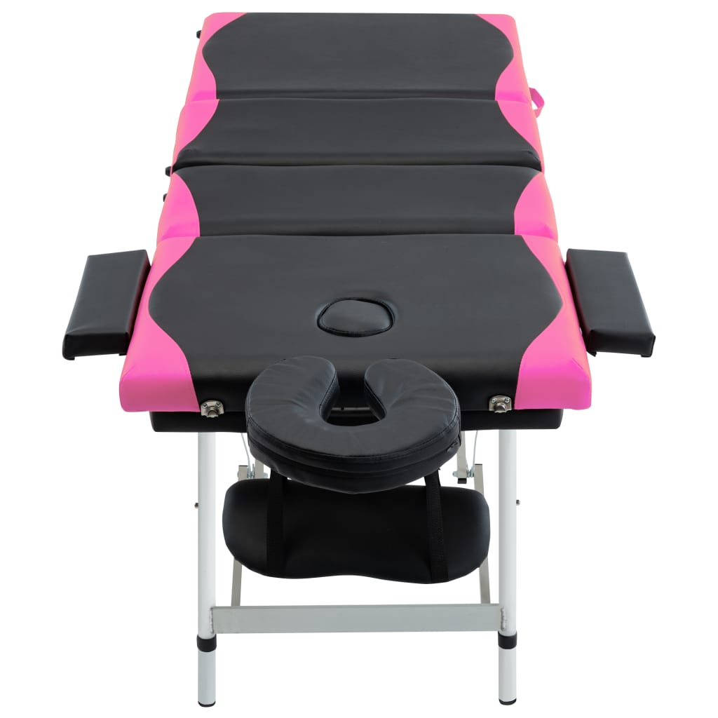vidaXL Sulankstomas masažo stalas, juodas/rožinis, aliuminis, 4 zonų