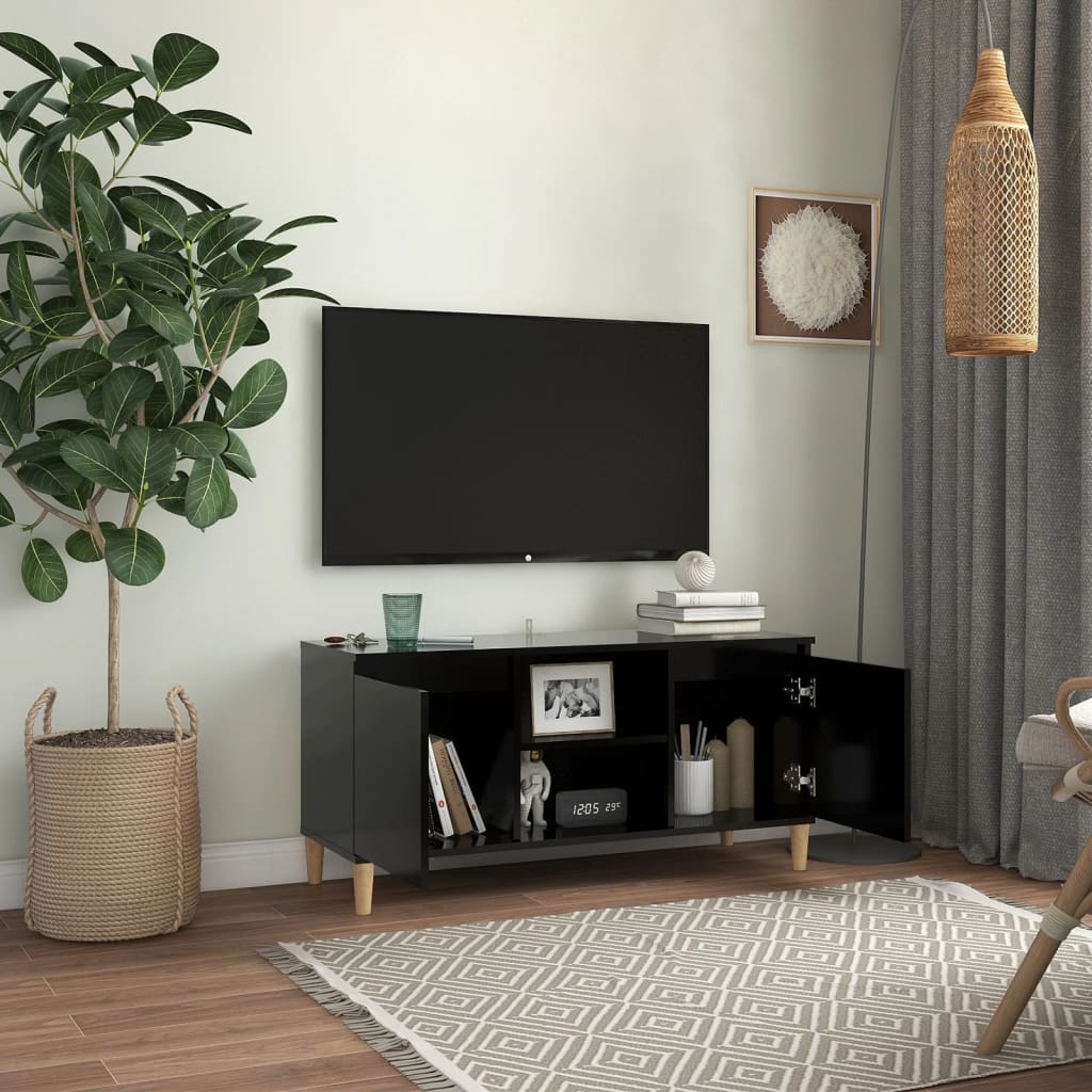 vidaXL TV spintelė su medinėmis kojelėmis, juoda, 103,5x35x50cm