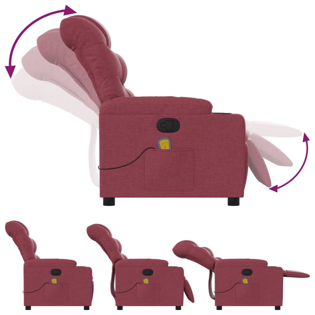 vidaXL Atlošiamas masažinis krėslas, raudonojo vyno spalvos, audinys