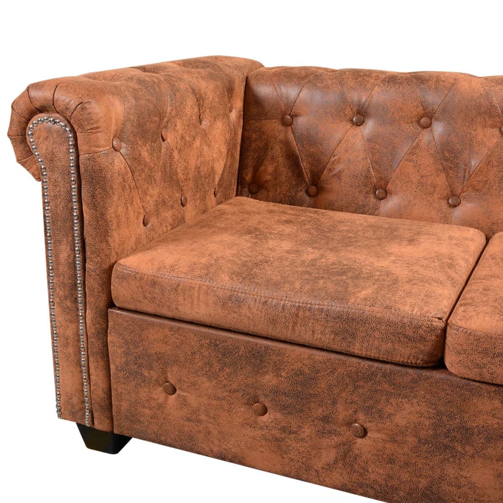 vidaXL Chesterfield kampinė šešiavietė sofa, dirbtinė oda, ruda