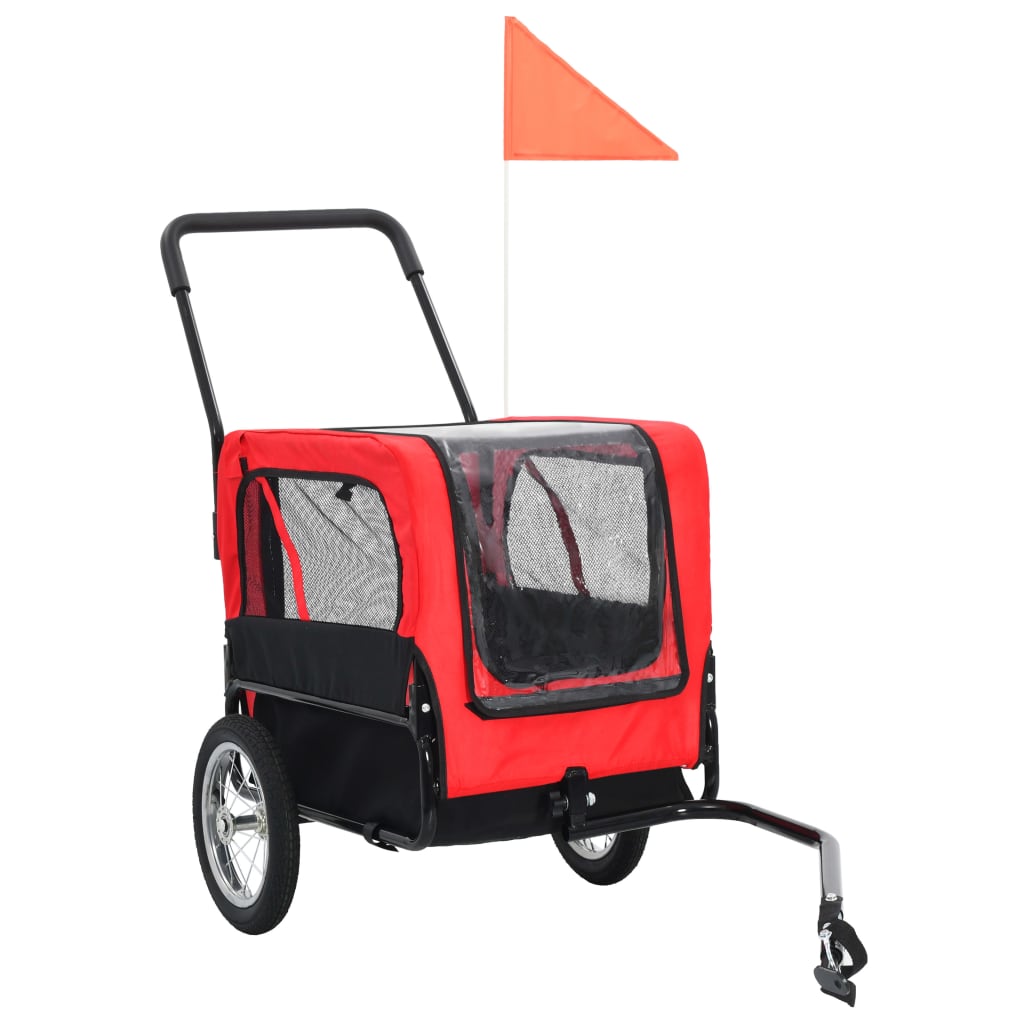 vidaXL 2-1 Dviračio priekaba/vežimėlis augintiniams, raudona/juoda